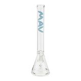 MAV Glass 18" Classic Beaker Bong, Clear with Blue Logo, Front View on White Background