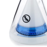 Close-up of MAV Glass 18" Manhattan Pyramid Beaker base with blue water chamber