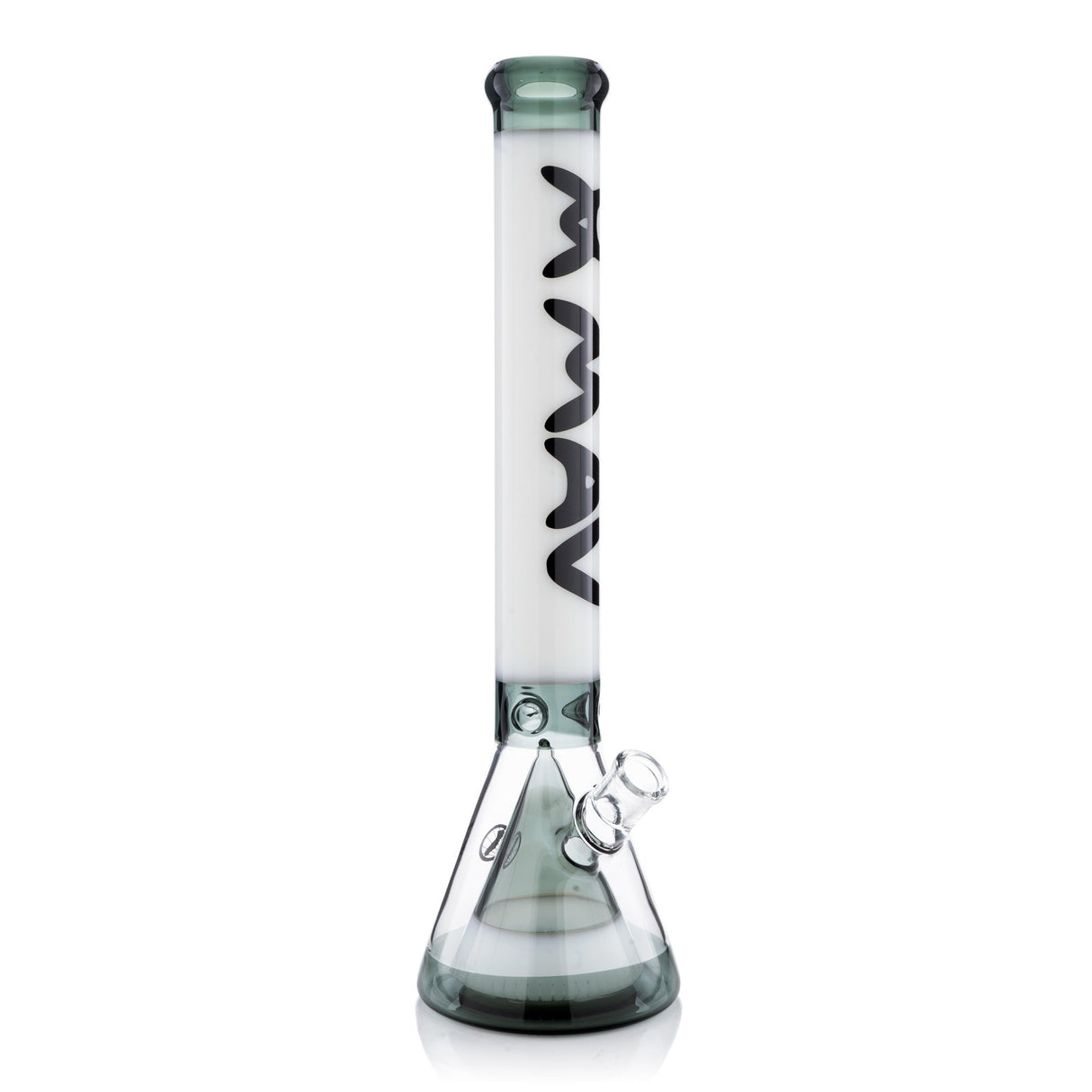 MAV Glass 18" Manhattan Pyramid Beaker Bong with clear glass and black accents, front view