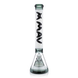 MAV Glass 18" Manhattan Pyramid Beaker Bong with clear glass and black MAV logo, front view