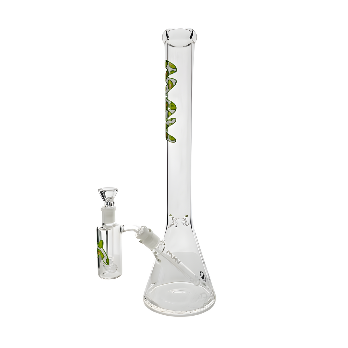 MAV Glass 18" Happy Avocado Beaker Bong, 5mm Thick with Ash Catcher, Front View