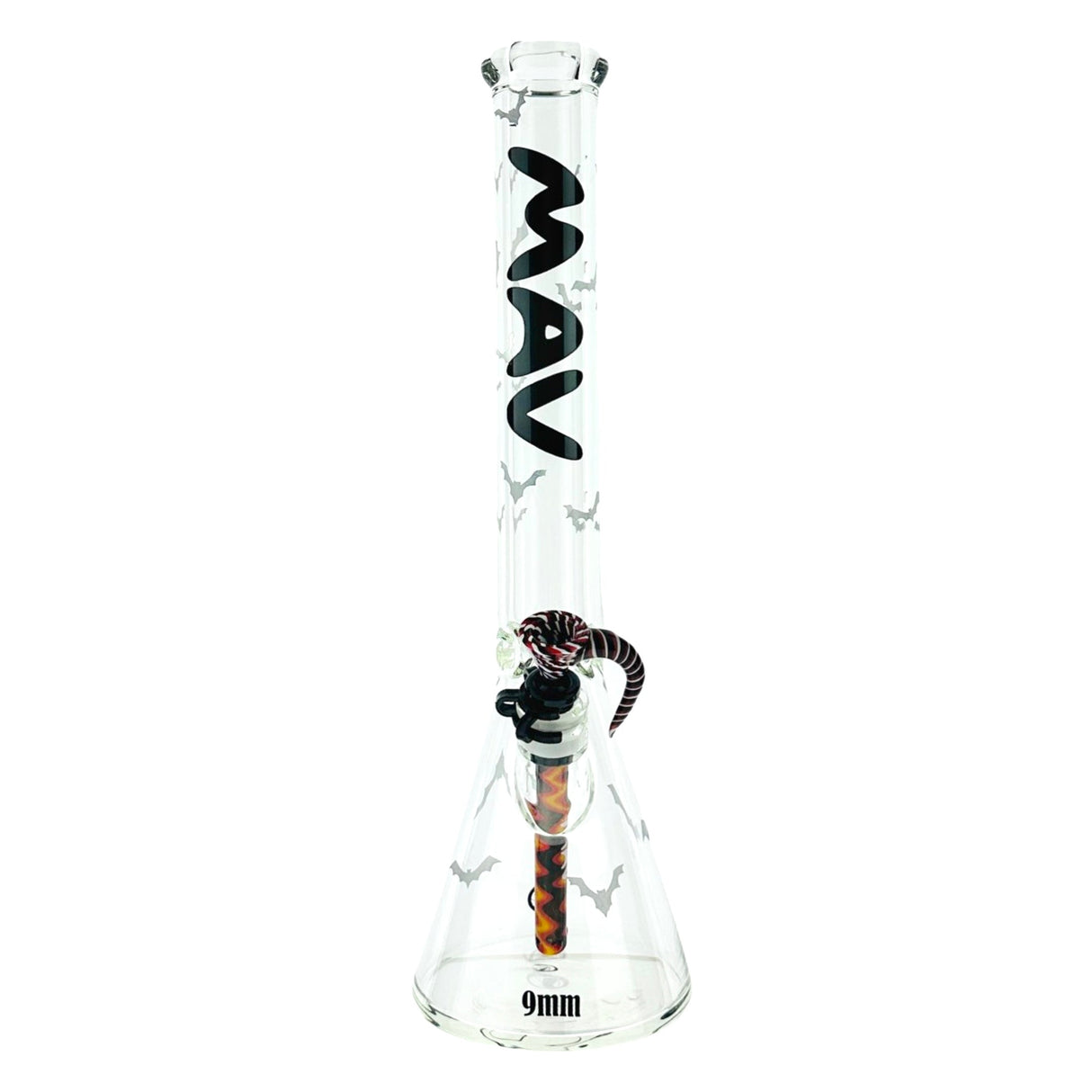 MAV Glass 18" Halloween Beaker Bong with Bat Decals and 9mm Thickness, Front View