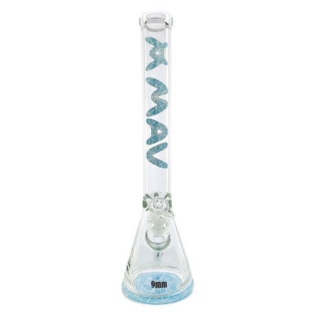 MAV Glass 18" Baby Blue Mandala Beaker Bong with 9mm thickness, front view on white background