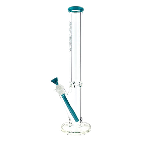 18" MAV Glass Maze Accented Straight Bong with blue accents and clear glass, front view on white background