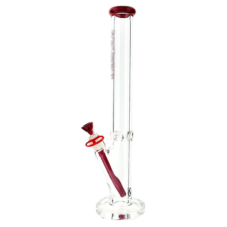 18" MAV Glass Maze Accented Straight Bong with red details, front view on white background