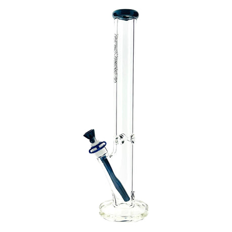 18" MAV Glass Maze Accented Straight Bong, 9mm thick, clear with blue accents, front view
