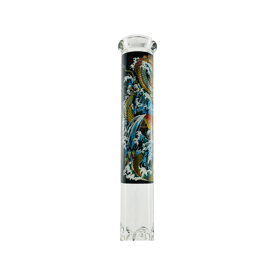 MAV Glass 18" Beaker Bong with Dragon Koi Design - Front View on White Background