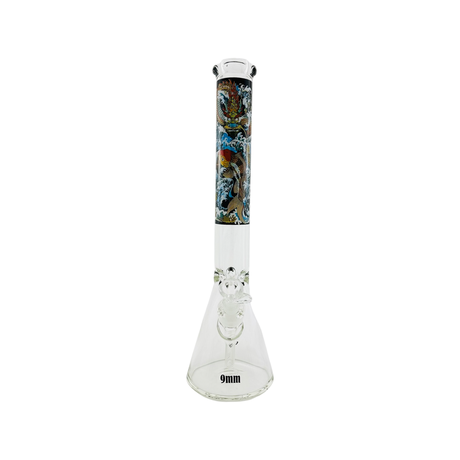 18" MAV Glass Beaker Bong with Dragon Koi Design - Front View on White Background