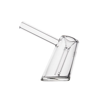 MJ Arsenal Fulcrum Bubbler, clear borosilicate glass, side view on a seamless white background
