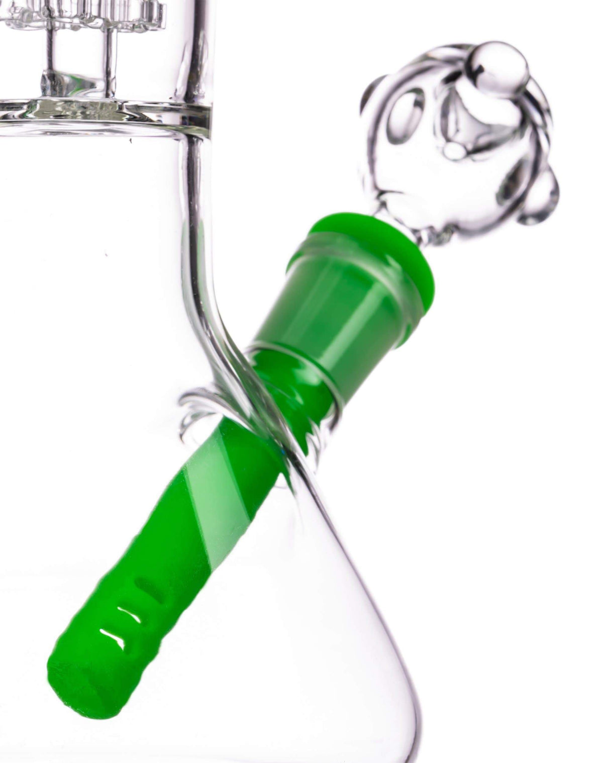 Green 18mm to 14mm Silicone Downstem in Clear Glass Bong - Close-up Side View