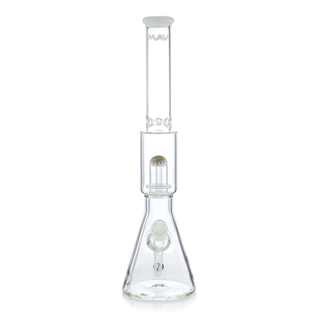 MAV Glass 19" Wig Wag UFO Perc Tall Beaker with Ice Pinch Front View on Seamless White Background