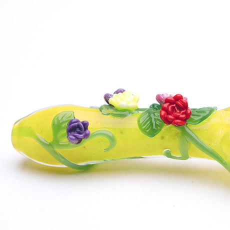 Empire Glassworks Rainbow Garden Mini Spoon Hand Pipe with Floral Design on White Background