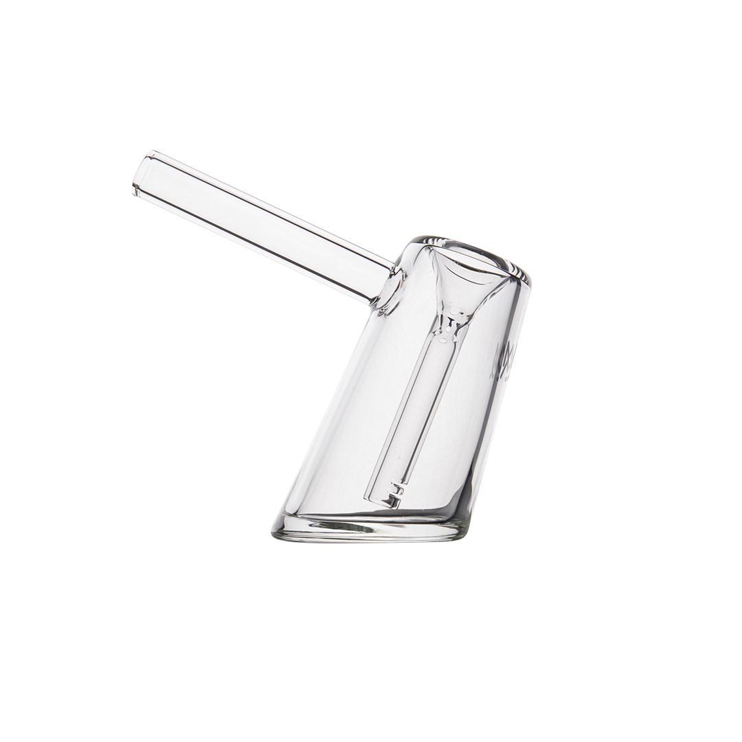 MJ Arsenal Fulcrum Bubbler, compact borosilicate glass, side view on a white background