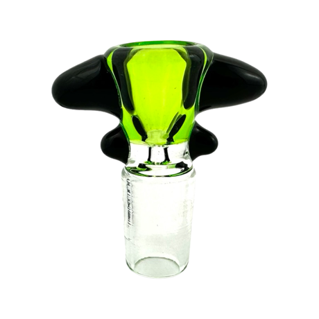 MAV Glass 19mm Fossil Horns Bowl for bongs, green and black, front view on white background