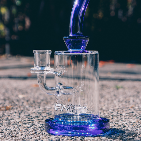 AFM 8" Milky Matrix Perc Glass Dab Rig with Bent Neck and Colored Accents - Outdoor View