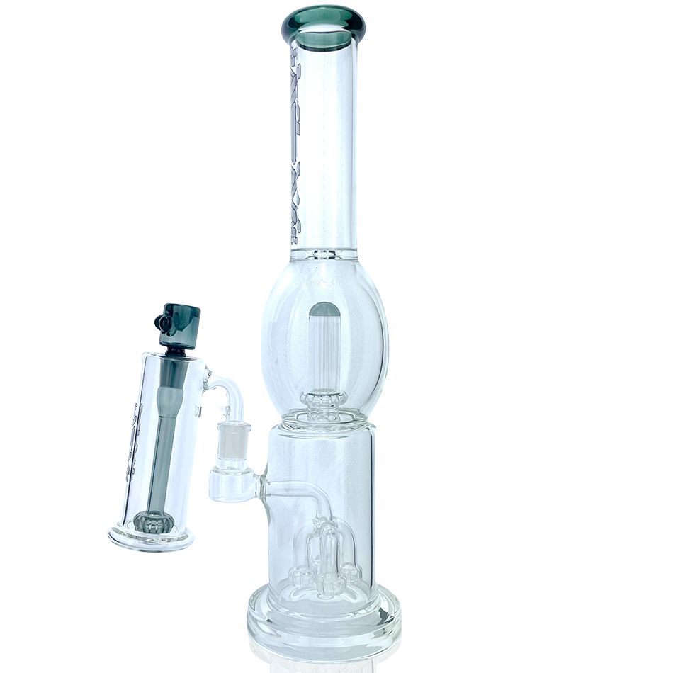 AFM Glass 16" Quad Shower-head Beaker Bong in Smokey Glass with Accessories Front View