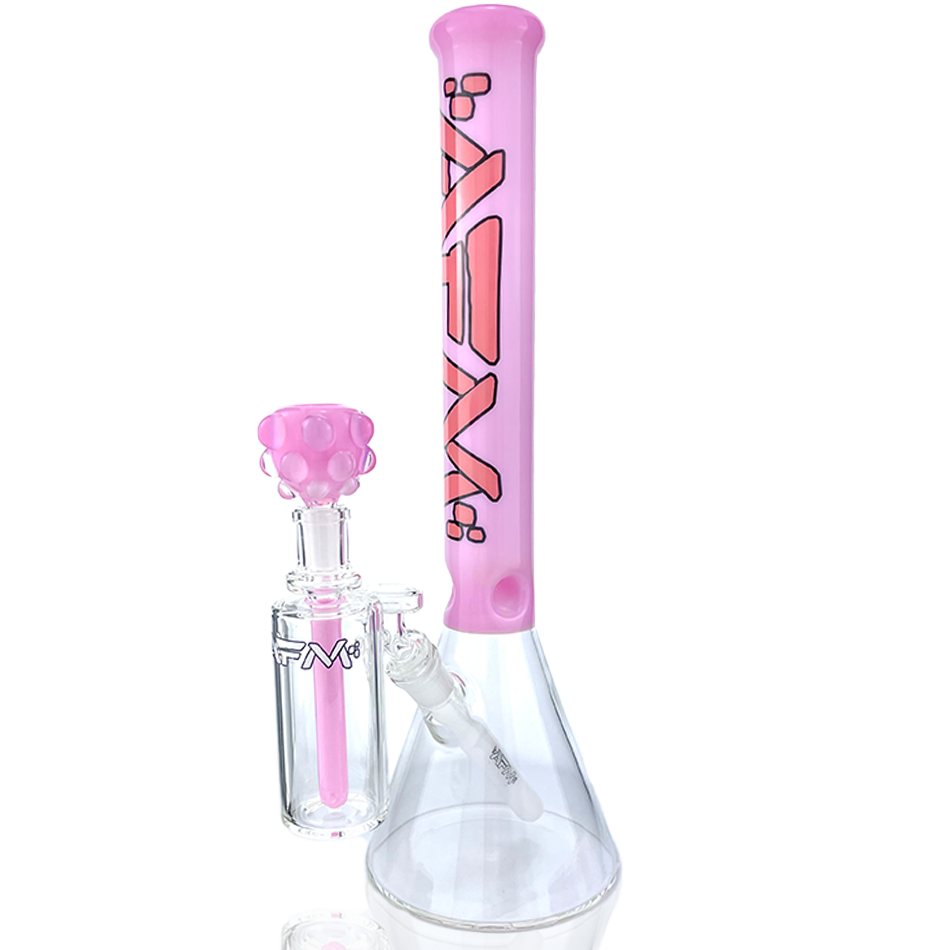 16" AFM Glass Extraterrestrial Pink Beaker Bong with Showerhead Perc, Front View