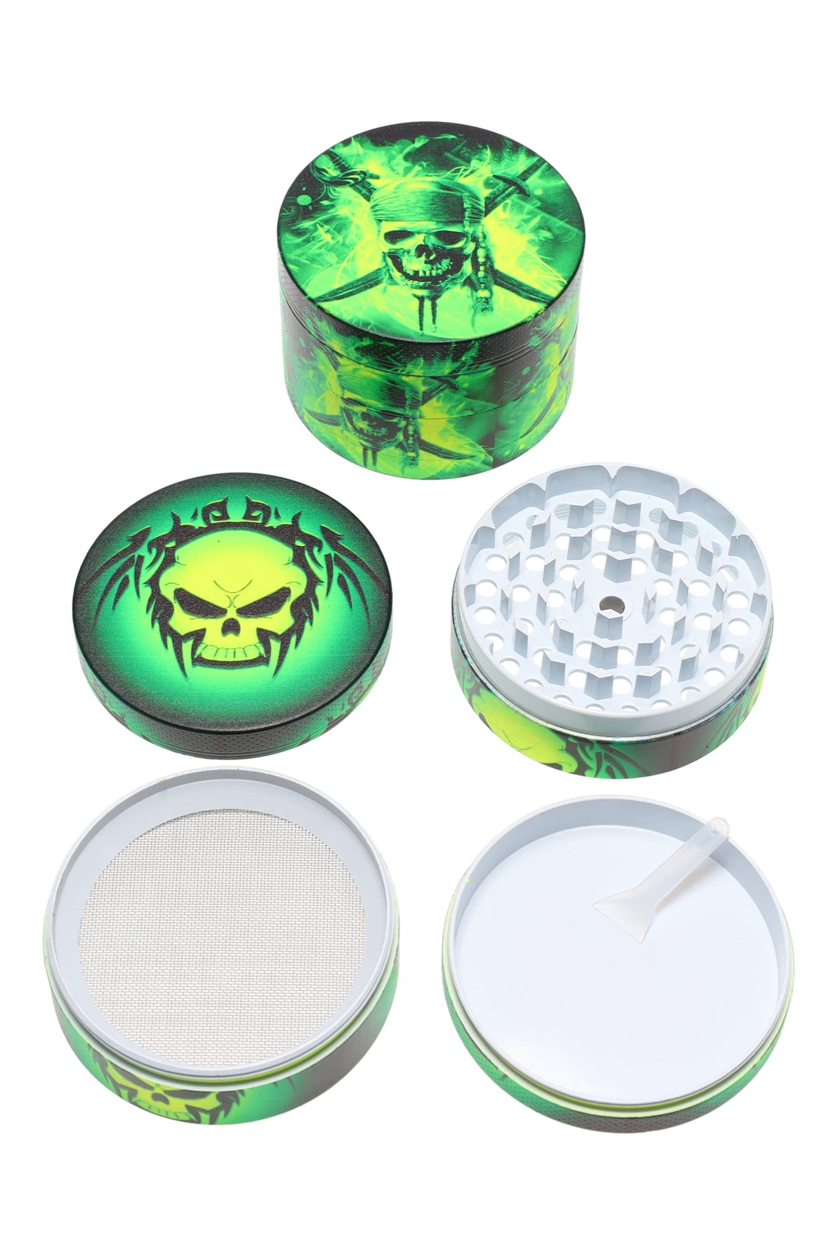 Glow-in-the-Dark 4-Part Metal Herb Grinder “Grim Glow” – 2½″ (63 mm)