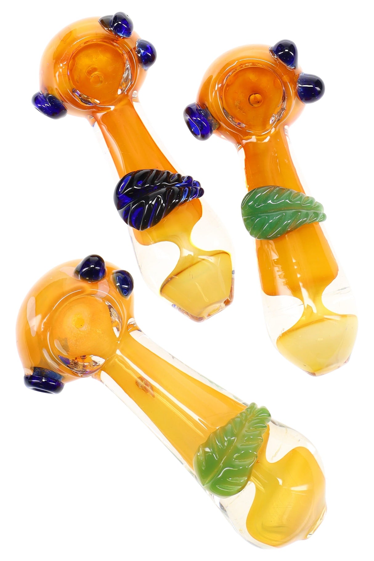 Gold Fumed Leaf Accent Glass Hand Pipe “Leaflet” – 4″ – Assorted Colors