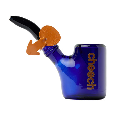 Cheech Glass 5" Sherlock Hand Pipe in blue with logo, side angle on white background