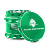 Kozo 2.5 inch window grinder in green, side viewing window with the lid tilted open to show the teeth