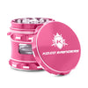 Kozo 2.5 inch window grinder in pink, side viewing window with the lid tilted open to show the teeth