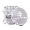 Kozo 2.5 inch window grinder in silver, side viewing window with the lid tilted open to show the teeth