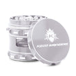Kozo 2.5 inch window grinder in silver, side viewing window with the lid tilted open to show the teeth