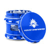 Kozo 2.5 inch window grinder in blue, side viewing window with the lid tilted open to show the teeth