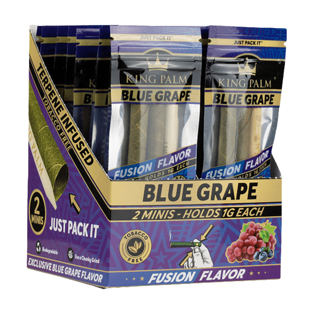 King Palms Hand Rolled Leaf Mini 2-pack in Blue Grape flavor display box and single pack