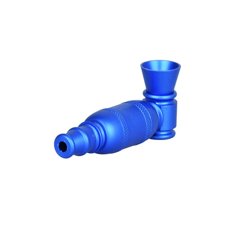 Compact matte blue aluminum hand pipe, 3 inches, side angle on a white background