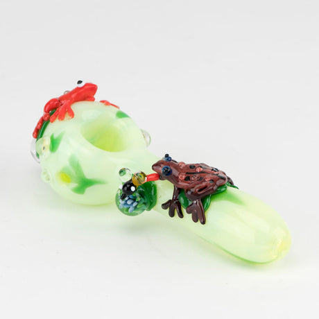Empire Glassworks Ribbit Small Spoon Pipe with intricate frog design on white background
