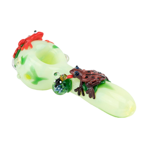 Empire Glassworks Ribbit Small Spoon Pipe with Intricate Frog Design on White Background
