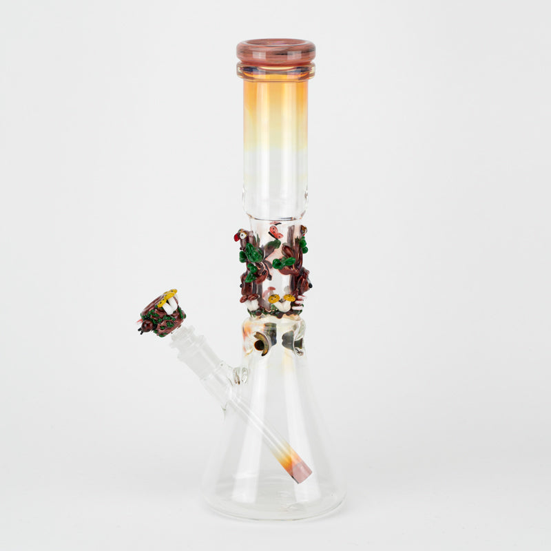 Empire Glassworks Forest Beaker Bong with intricate colored glass detailing, front view on white background