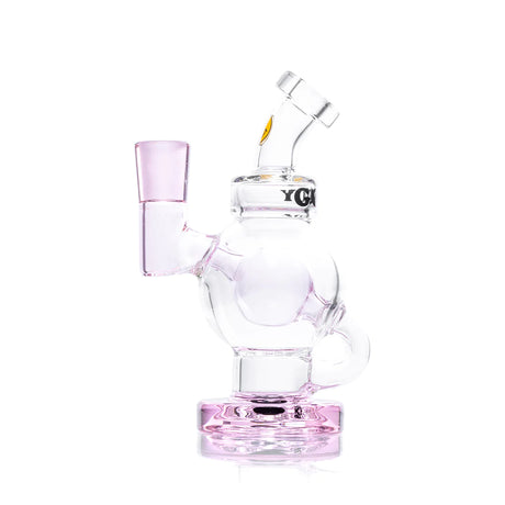 Goody Glass Orbit Mini Rig in Pink, 4.5" Compact Dab Rig with Disc Percolator, Front View
