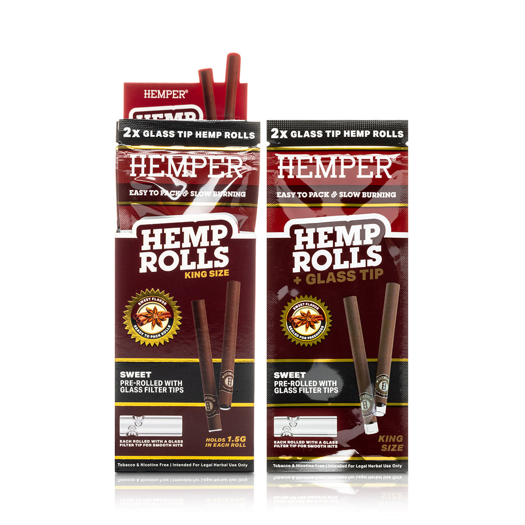 Pre-Rolled 2PK King Size Glass Tipped Hemp Rolls | 12ct Display