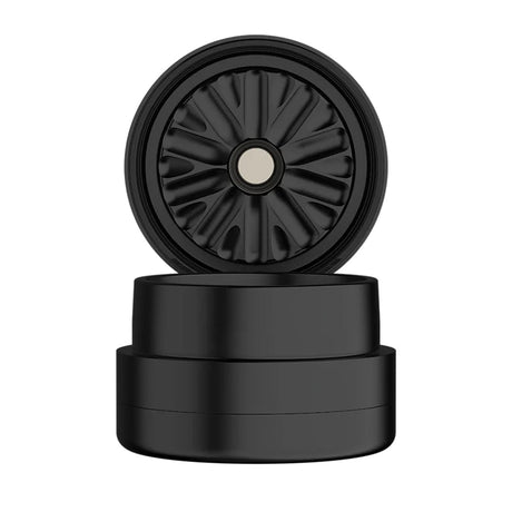 Flower Mill 2" Next Gen Standard Grinder in black, front view with open compartments