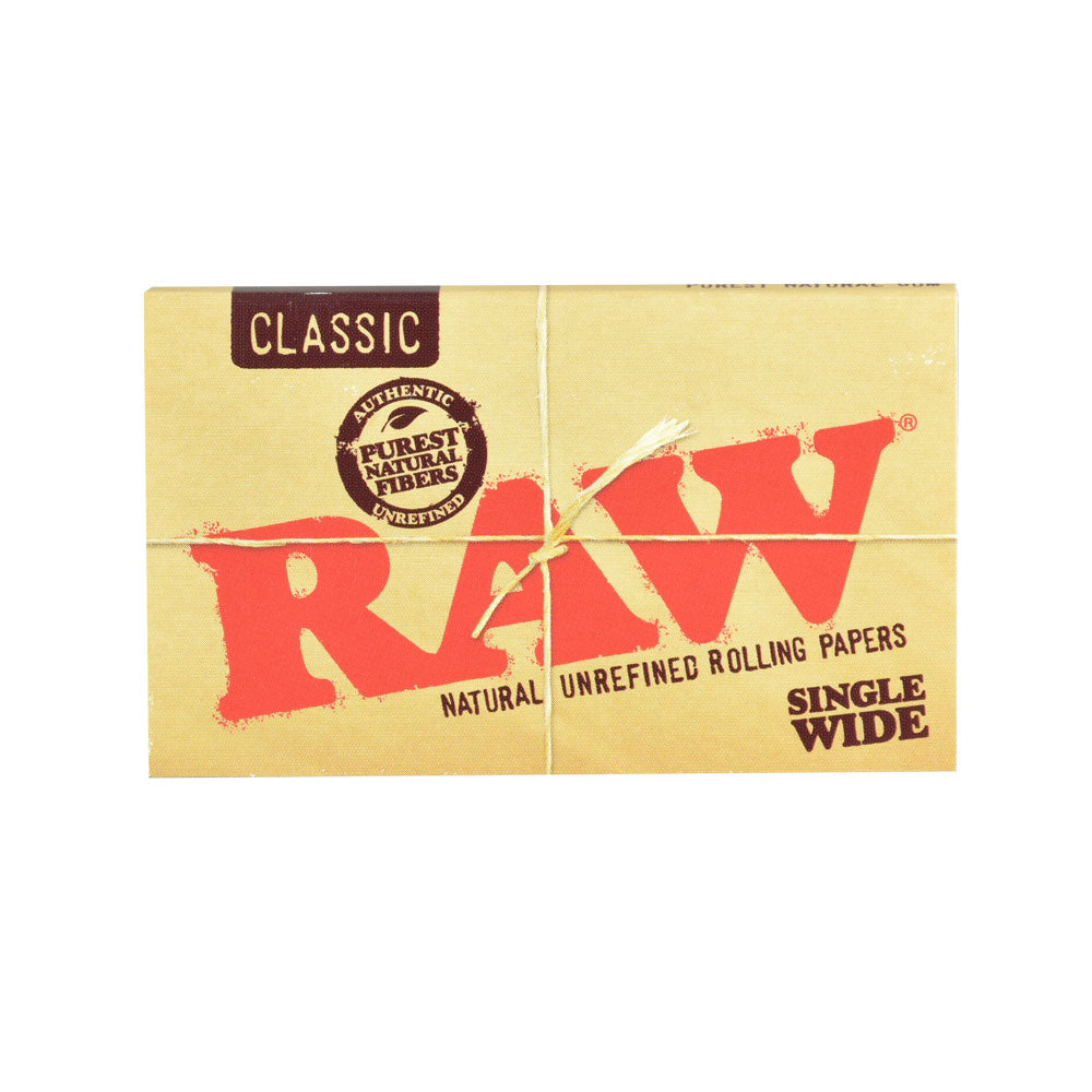 Front view of RAW Classic Single Wide Rolling Papers pack on a white background