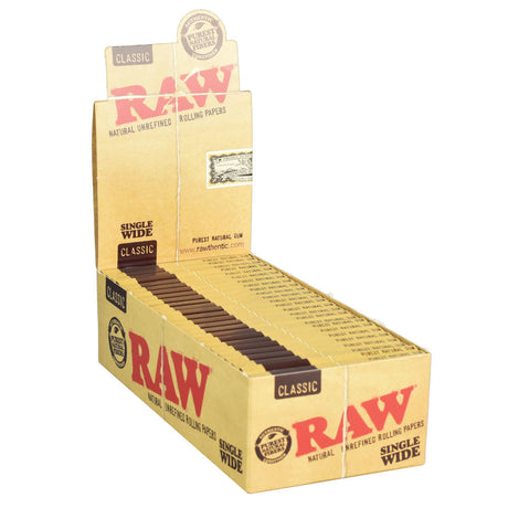 25pc Display Box of RAW Classic Natural Unrefined Single Wide Rolling Papers