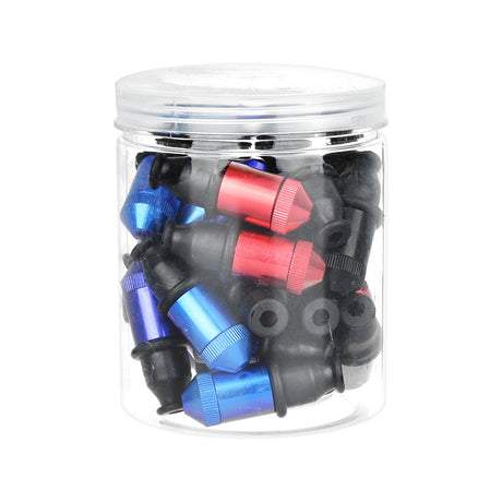 Jar containing 25 assorted colored 2.25" Bullet Pipes, front view on a white background