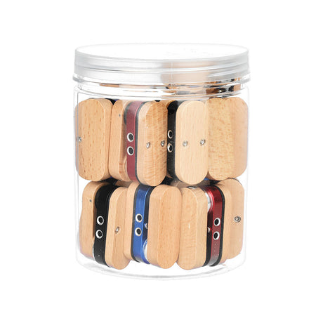 Jar of 25 assorted color Twist-Out Wood & Anodized Metal Pipes, 2.75" length, front view