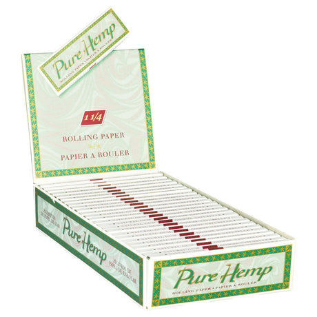 Pure Hemp 1 1/4 Rolling Papers Display Box Opened with Packs Visible