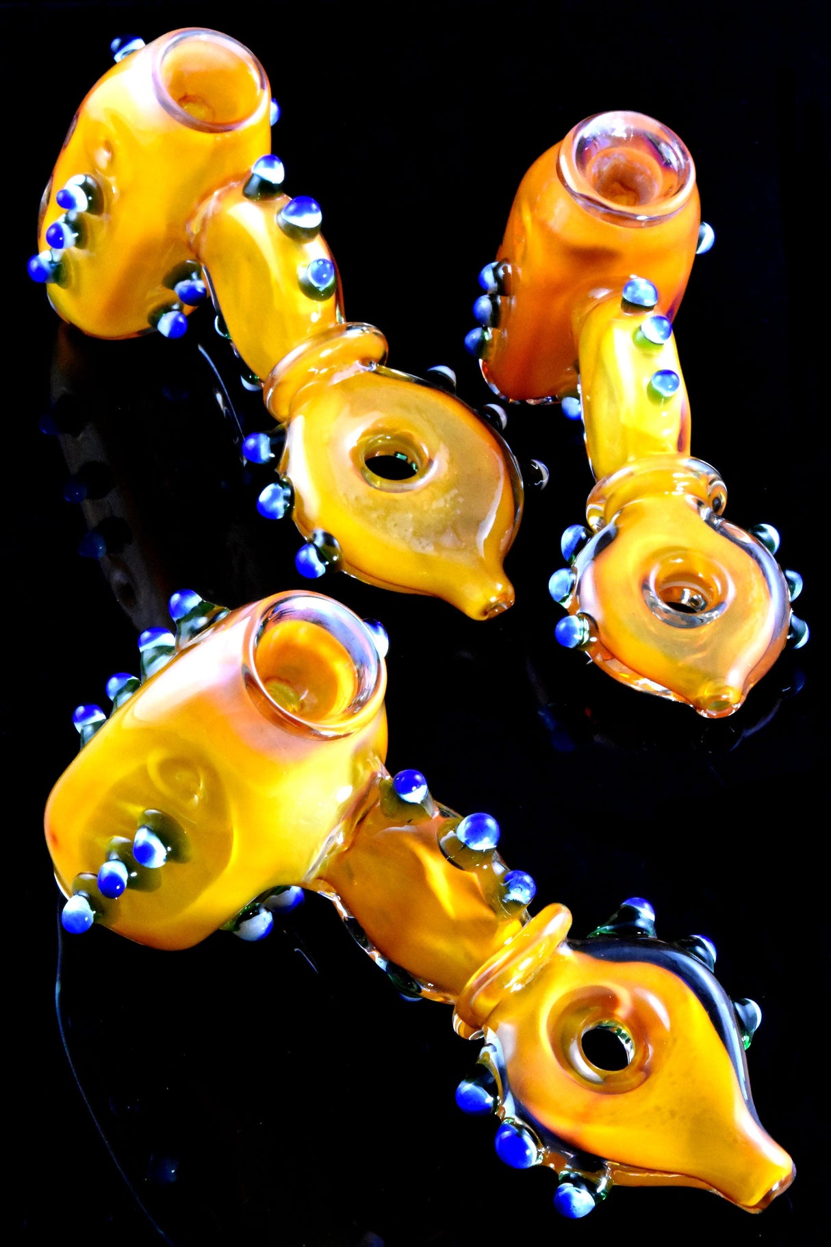 Gold Fumed Donut-Hole Glass Hammer Bubbler “Honey Halo” – 6.5″