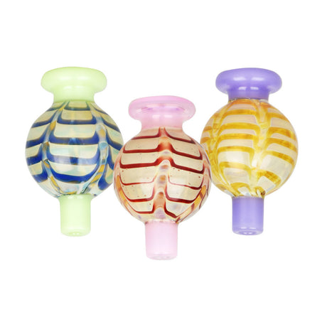 Assorted pastel 26mm Ripple Bubble Carb Caps for dab rigs, front view on white background