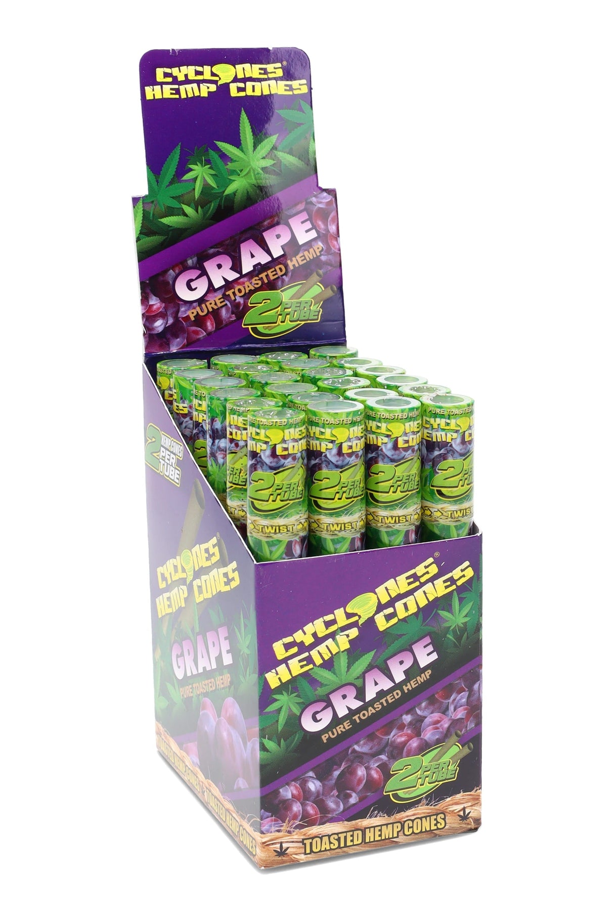 Cyclones 75mm Hemp Cones – 24-Tube Display – 2/Tube