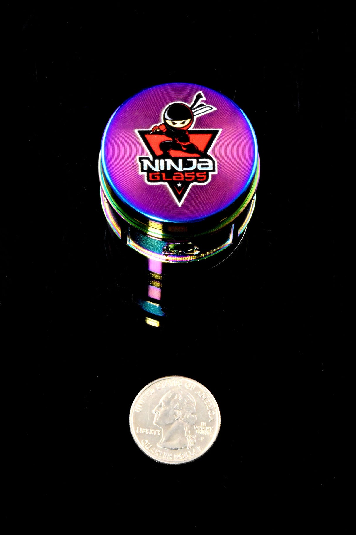 Ninja Glass Rainbow 4-Part Metal Herb Grinder – 1½″