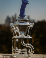 8" AFM Mighty Can Color Recycler Dab Rig with Blue Accents - Outdoor Side View