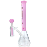 16" AFM Glass Pink Beaker Bong with Showerhead Perc, 14mm Female Joint, Front View