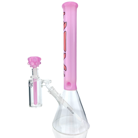 16" AFM Glass Pink Beaker Bong with Showerhead Perc, 14mm Female Joint, Front View