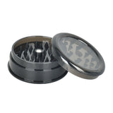 2.5" Acrylic Grinder in Black, Opened View Showing Teeth, for Dry Herbs, Small Size